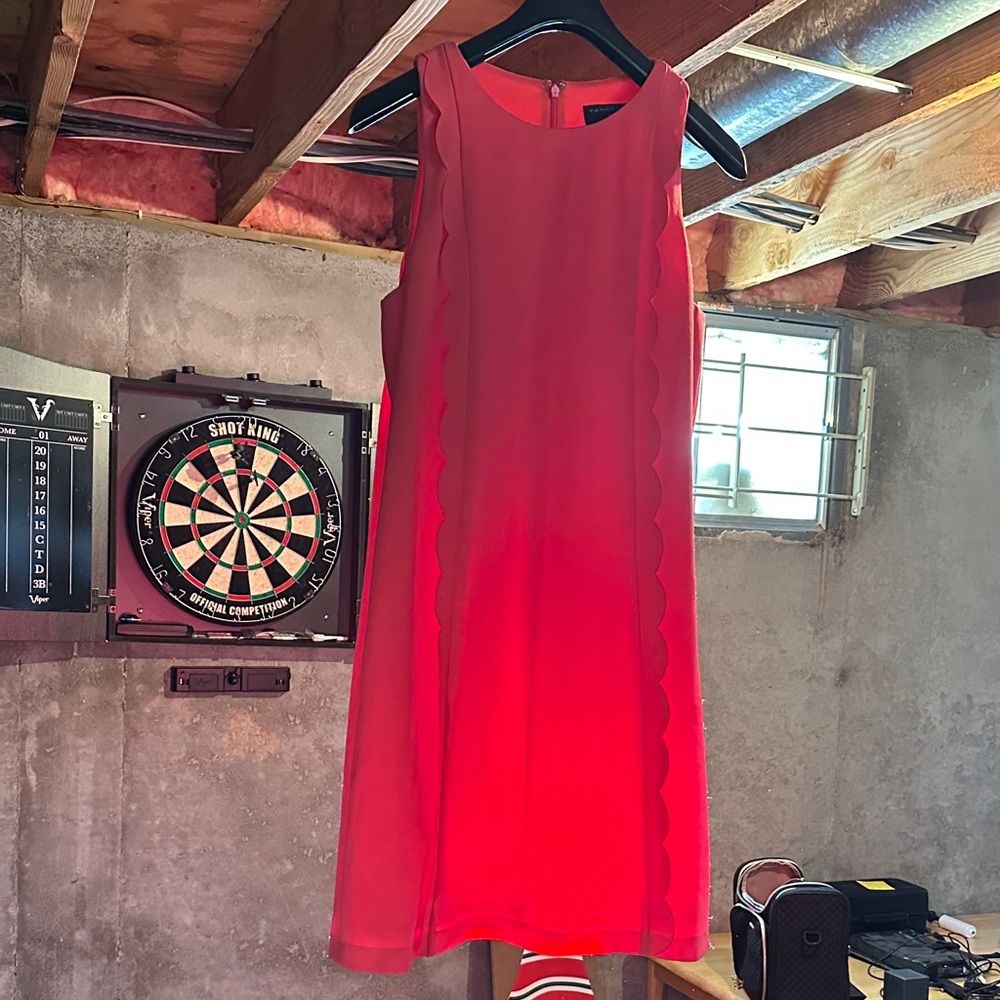 Tahari Vibrant Coral Scalloped Mini Dress
